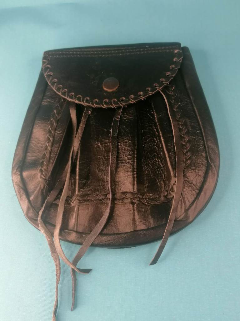 Vintage style Scottish Kilt Black Leather Sporran. With Lace Tassels. No chain belt