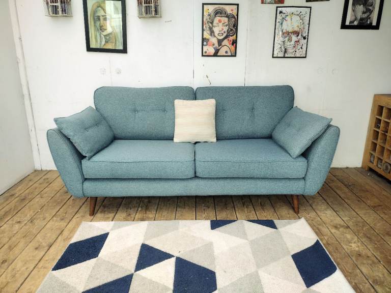 DFS French connection fabric sofa in teal-excellent condition