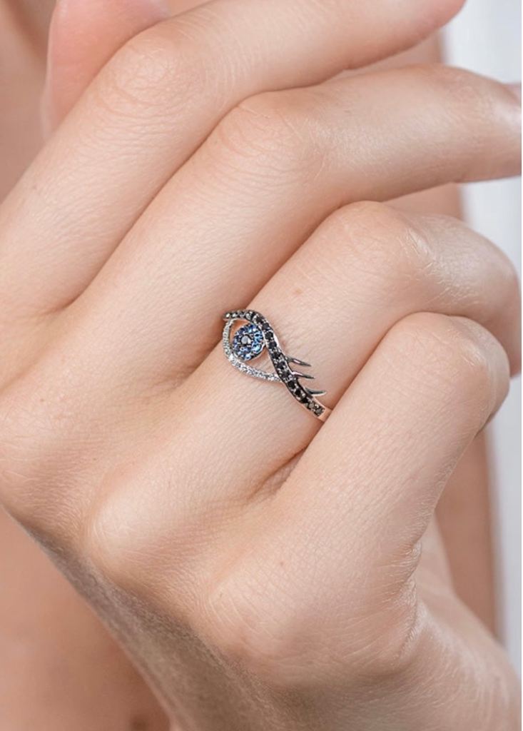 Diamond Store Black Diamond Sapphire Evil Eye Ring