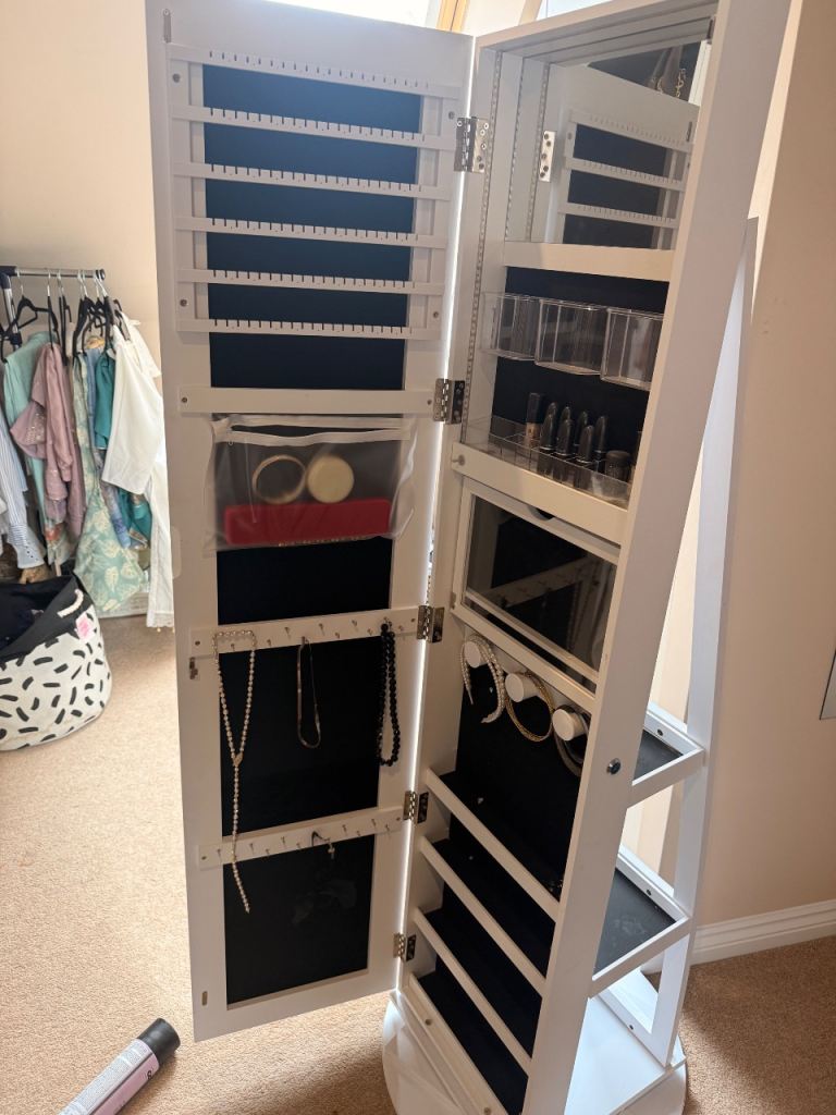 White Full-Length Mirror Jewellery Cabinet – Good Condition