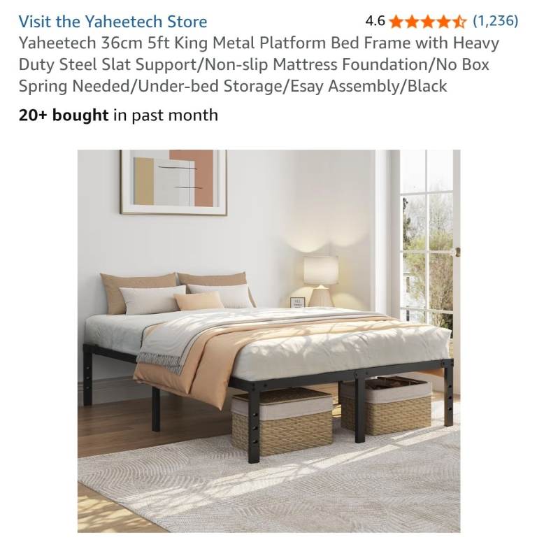 NEW Yaheetech King Size Metal Platform Bed Frame – Black