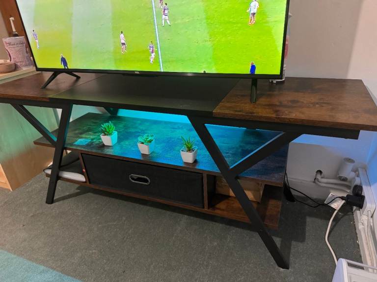 TV Unit / Console Table – Brown Wood and Black Metal