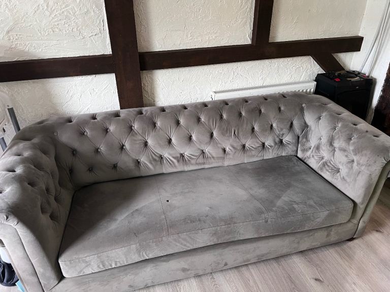 Free need gone ASAP Grey Velvet Chesterfield Sofa Bed – Fair Condition, Fully Functional