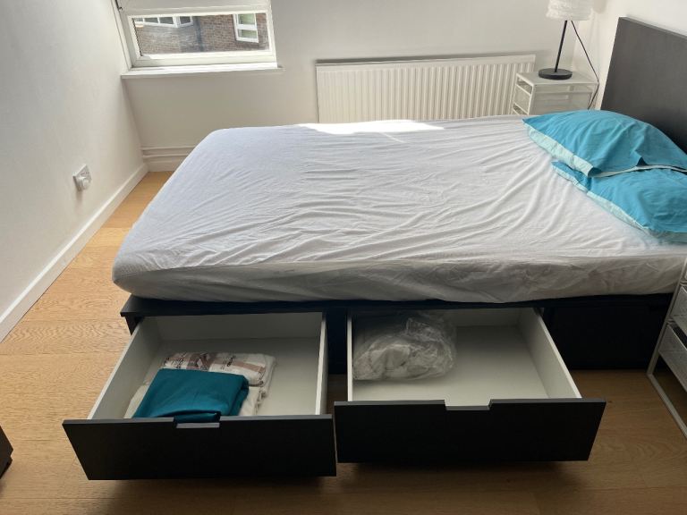 Bed frame with storage and mattress