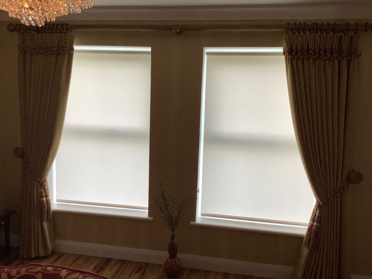 Heavy 85inch drop lined and interlined pale gold Curtains excellent Condition