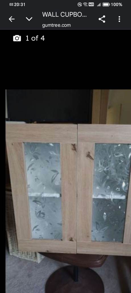 Wall Cupboard with Frosted Glass look Doors – Good Condition