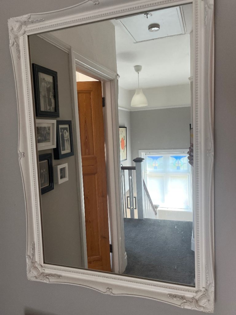 Large White Ornate Wall Mirror – Good Condition