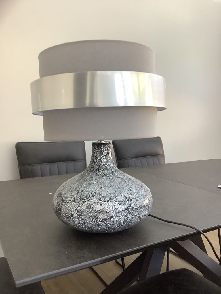 Stylish Grey Table Lamp with Silver Base – Good Condition