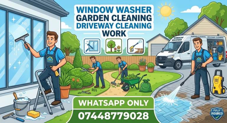 Driveway cleaning and bricks, garden cleaning, roof,windows,doors washing. Whatsapp only