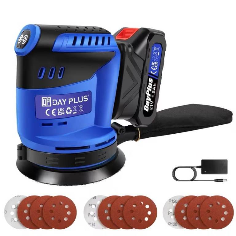 Cordless Random Orbit Sander – 190W – 21V – 1.5Ah Battery – Includes Sanding Discs