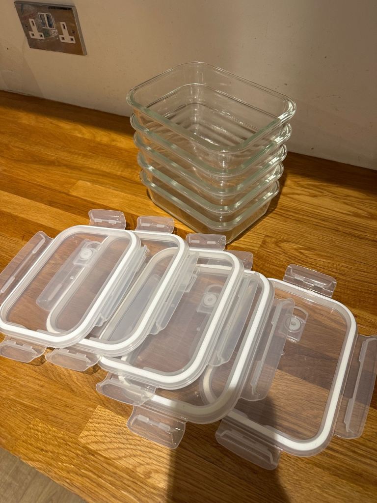 Glass Food Storage Containers with Lids  (5 Pack) | Excellent Condition As New Glass