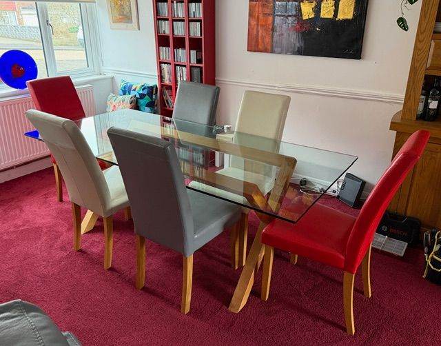 Glass dining table and 6 chairs