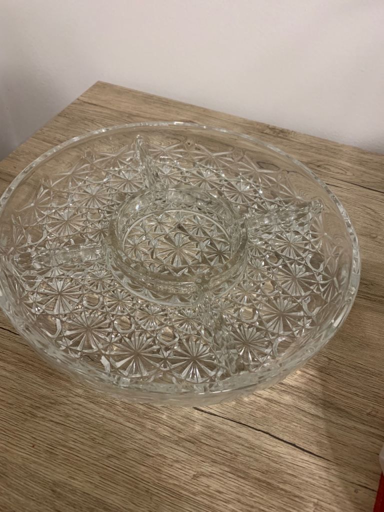 Crystal glass segmented serving dish. Ideal for buffet at Christmas 