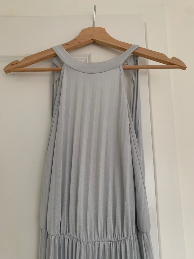 New Pleated Halter Neck Maxi Dress – Grey, UK Size 8