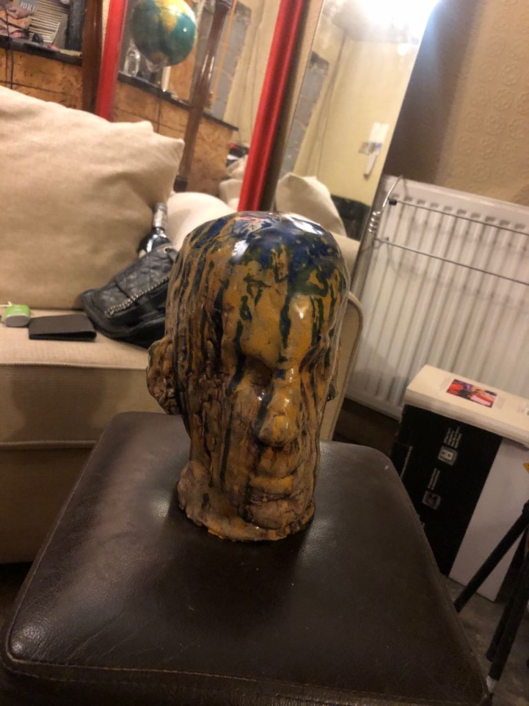 Unique Ceramic Head Sculpture - Multicoloured Decoration