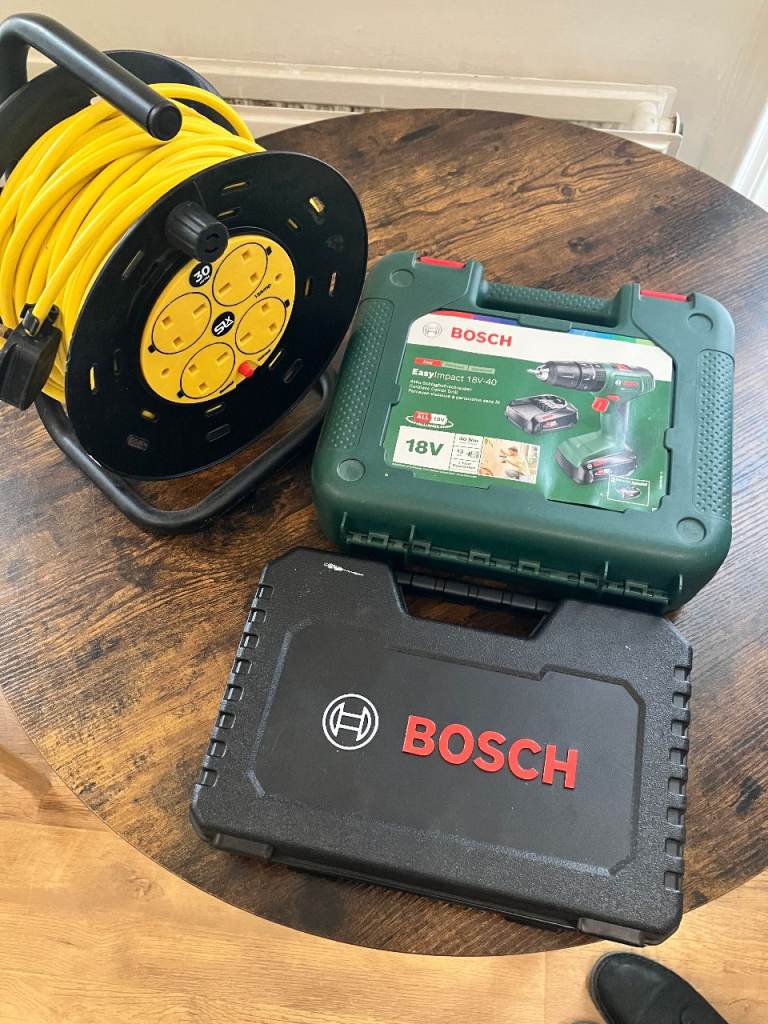Bosch EasyImpact 18V-40 Cordless Drill with 2 Batteries + High Quality Power Extension Lead