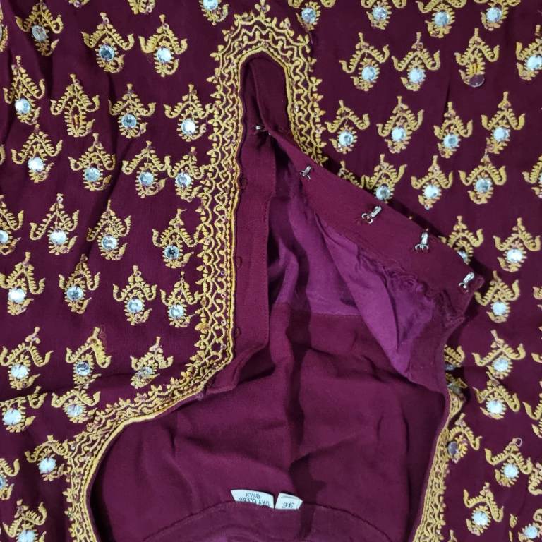 Small Maroon diamonte dress. Heavy salwar. Short kameez. Asian dress. Kurti. Wedding party