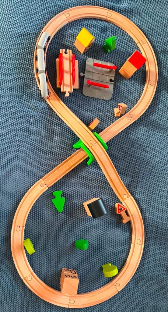 Wooden Toy Bundle: Train Set, Hammer Bench, Stacking Blocks