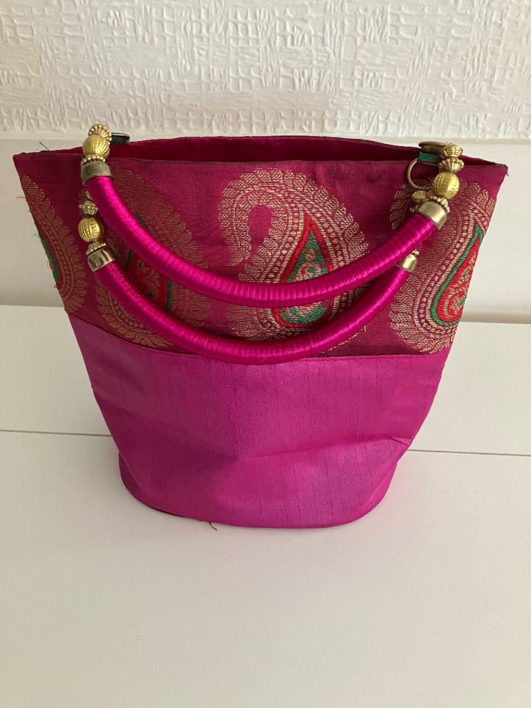 Thai Silk Fuchsia Party Bag & Gold Silk Pouch (2items)