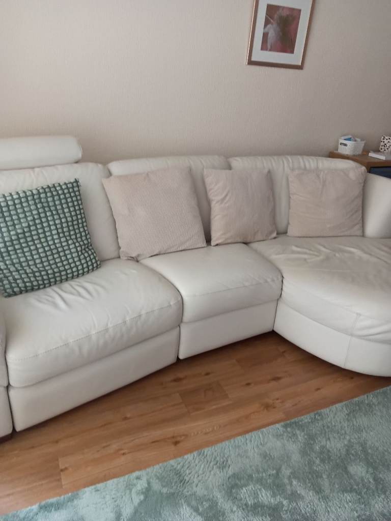 Large cream leather sofa and chair