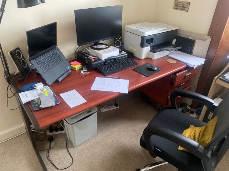 Sturdy Brown Office Desk with Drawers