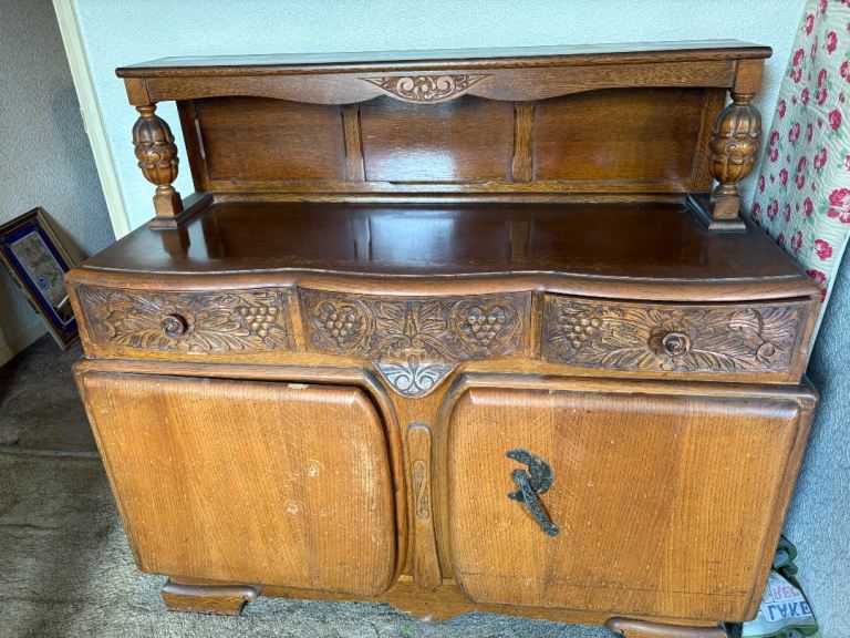 Vintage Wooden Sideboard with Carved Details