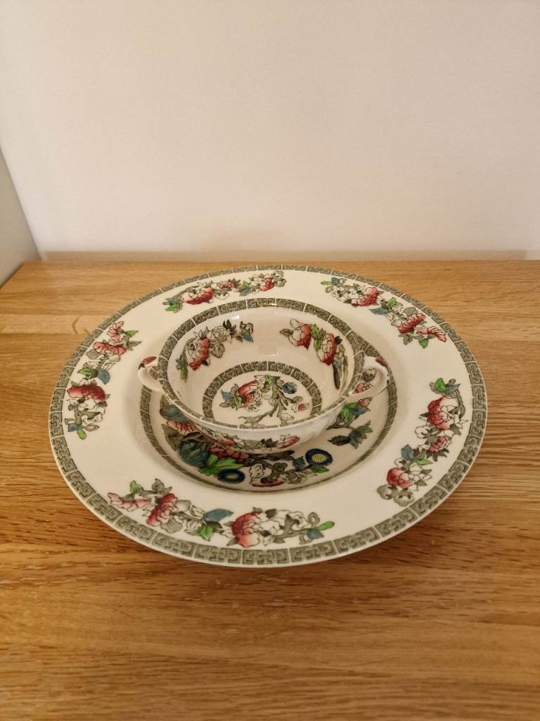 Vintage Johnson Bros Indian Tree 3pc Soup Bowl & Cup Set • Perfect Replacement Pieces