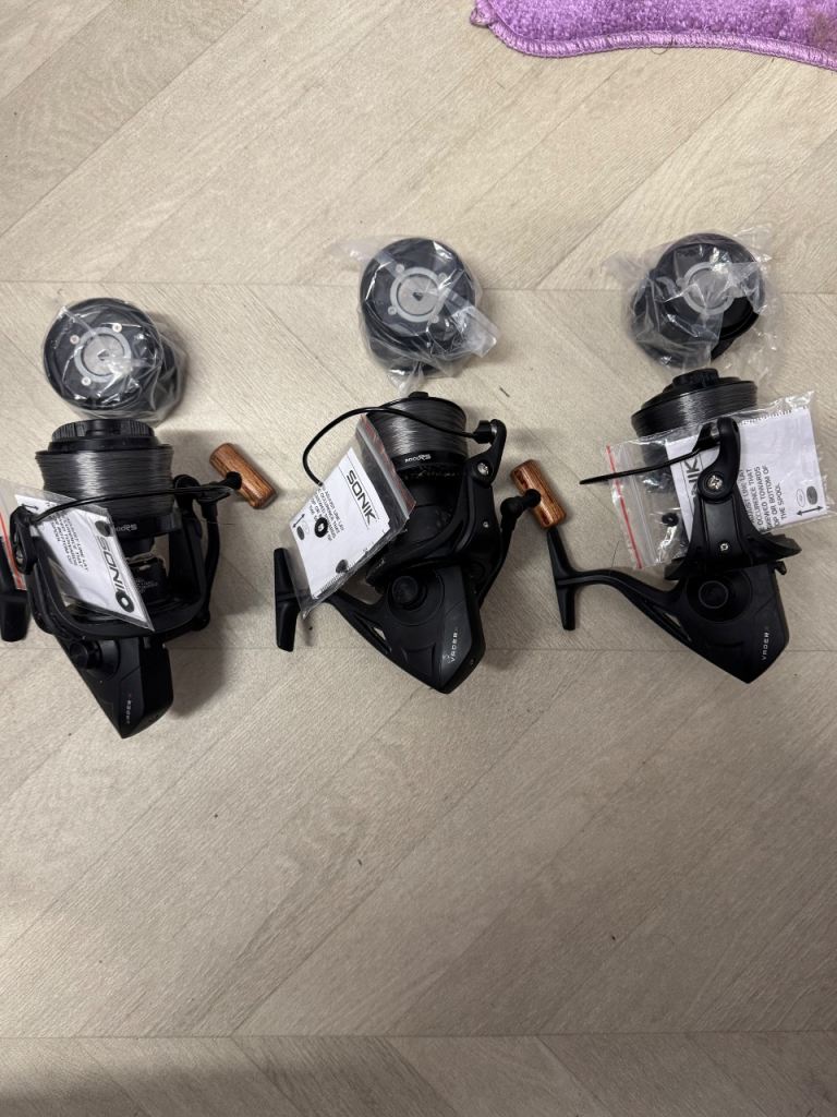 3x Sonik Vader X 8000RS Fishing Reels -  Black