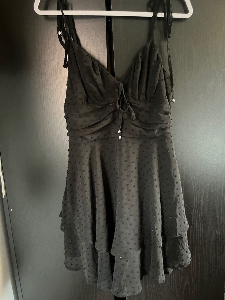 Black Tiered Mini Dress with Tie Straps – Good Condition