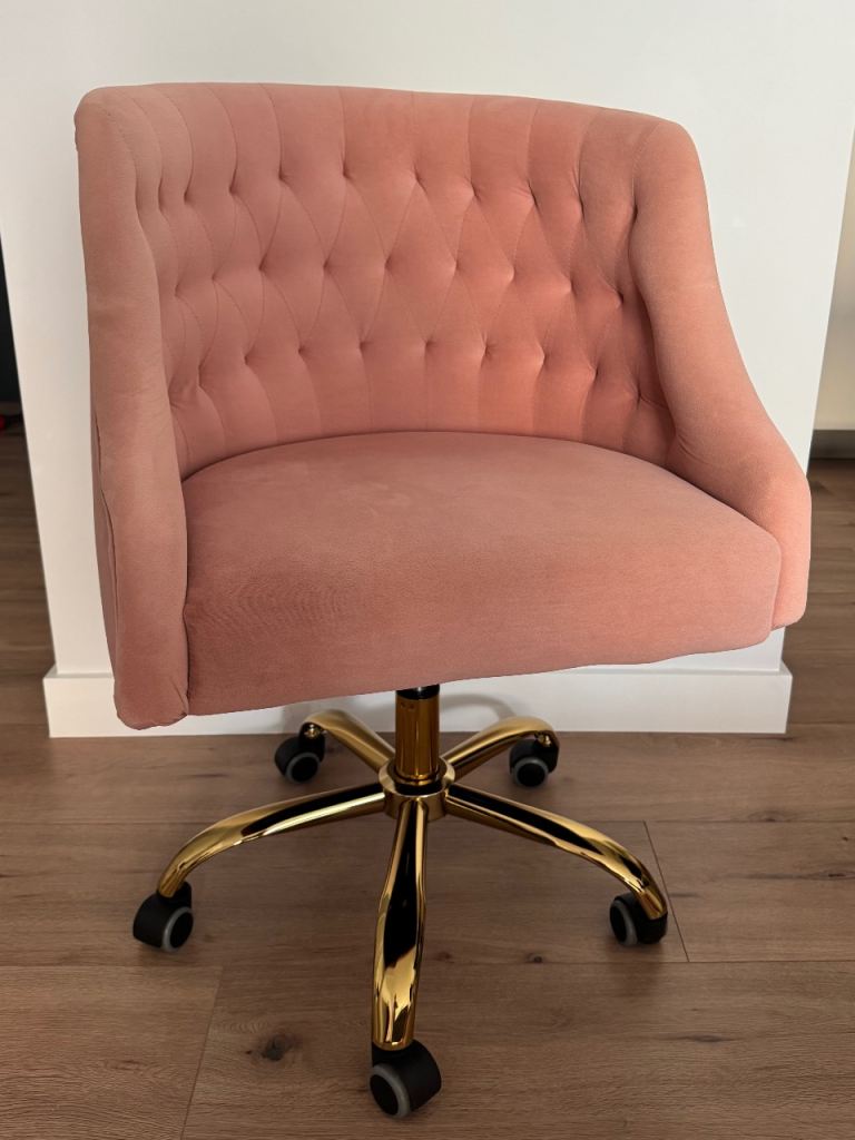 Blush Pink Velvet Swivel Office Dressing Table Chair Work From Home Vanity Gold