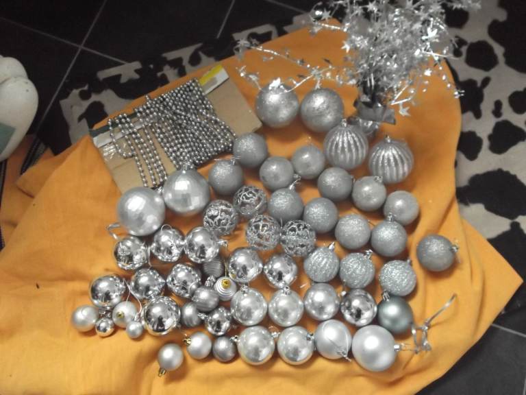 image for Silver Christmas Baubles Beads & Table Decoration LOT