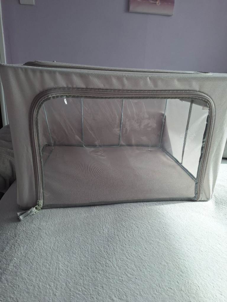 Foldable Grey Fabric Storage Box with Clear Window