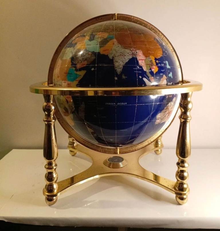 Navy large globe on a brass rotating stand