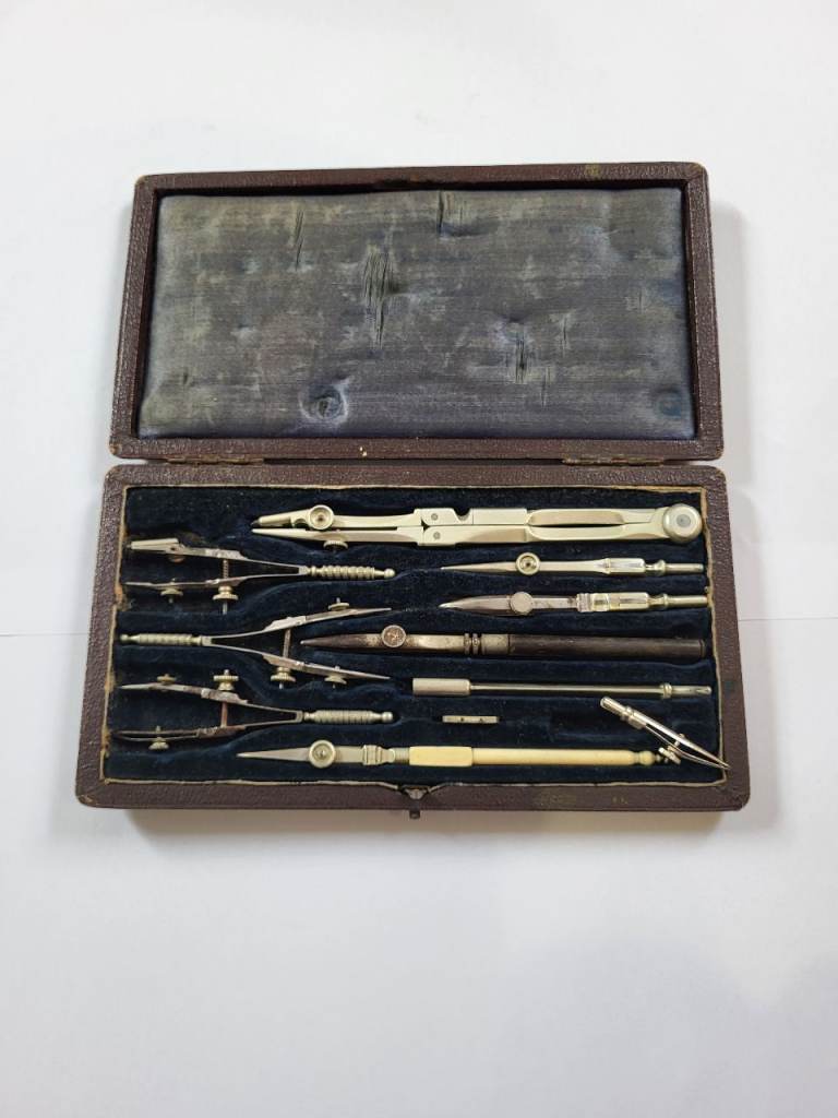 Antique Brass Drawing Instrument Set Surveyor Architect Draughtsman c1920 Complete