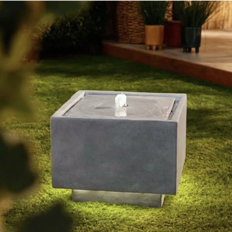 Brand New Grey Stone Effect Cube Garden Water Feature With LED Lights