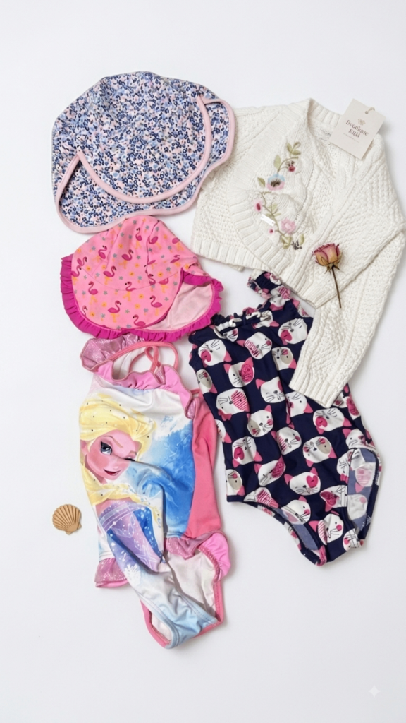 Baby Girls Clothes Bundle - Swimsuits, Cardigan & Sun Hats