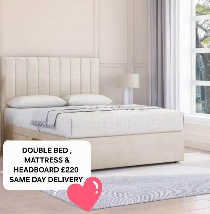 DOUBLE BED,  MATTRESS,  HEADBOARD 