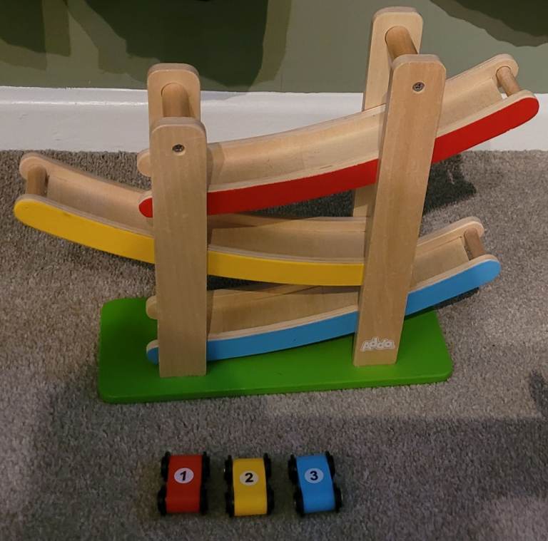 Woodlets Zig Zag Car Track Wooden Ramp Racer Vehicle Slide Playset Toddler Toy