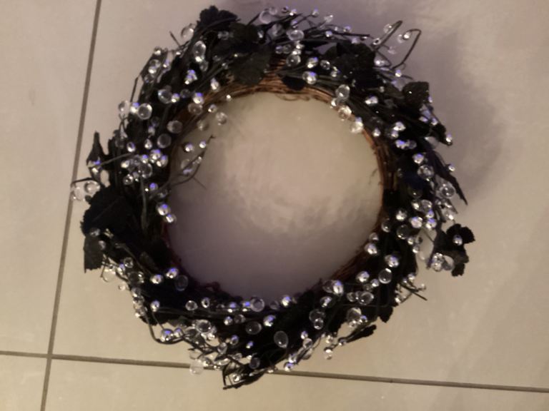 Christmas black silver beaded door wreath 