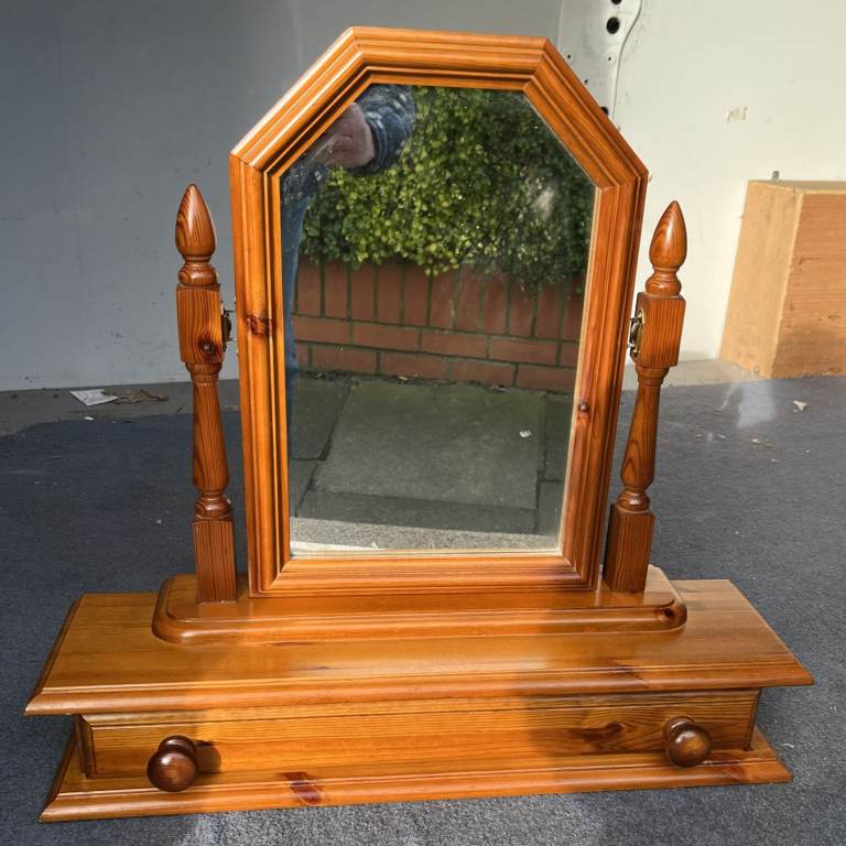 Solid Pine Dressing Table Top Mirror with Handy Trinket Drawer