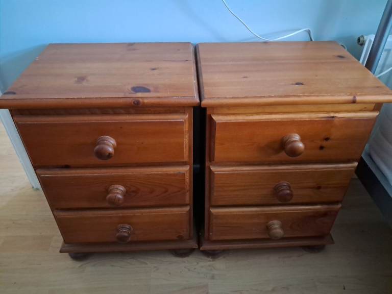 Vintage Solid Pine bedside tables  x 2 both with 3 drawers