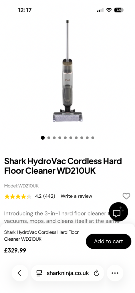 CAN HAND DELIVER,BRAND NEW SEALED SHARK HYDROVAC CORDLESS HARD FLOOR CLEANER WD210UK VACUUM AND MOP 
