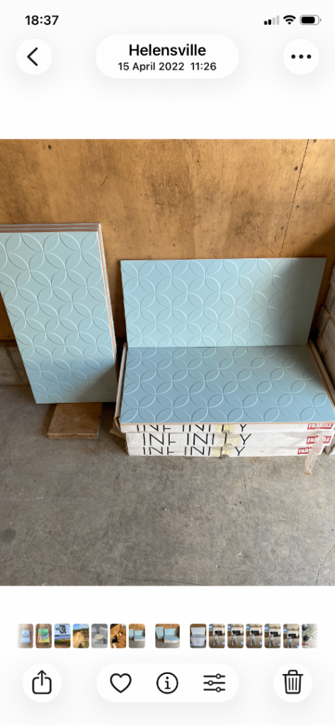 Blue Embossed Bathroom/ Kitchen Tiles and White Gloss Tiles 600 x 300 mm