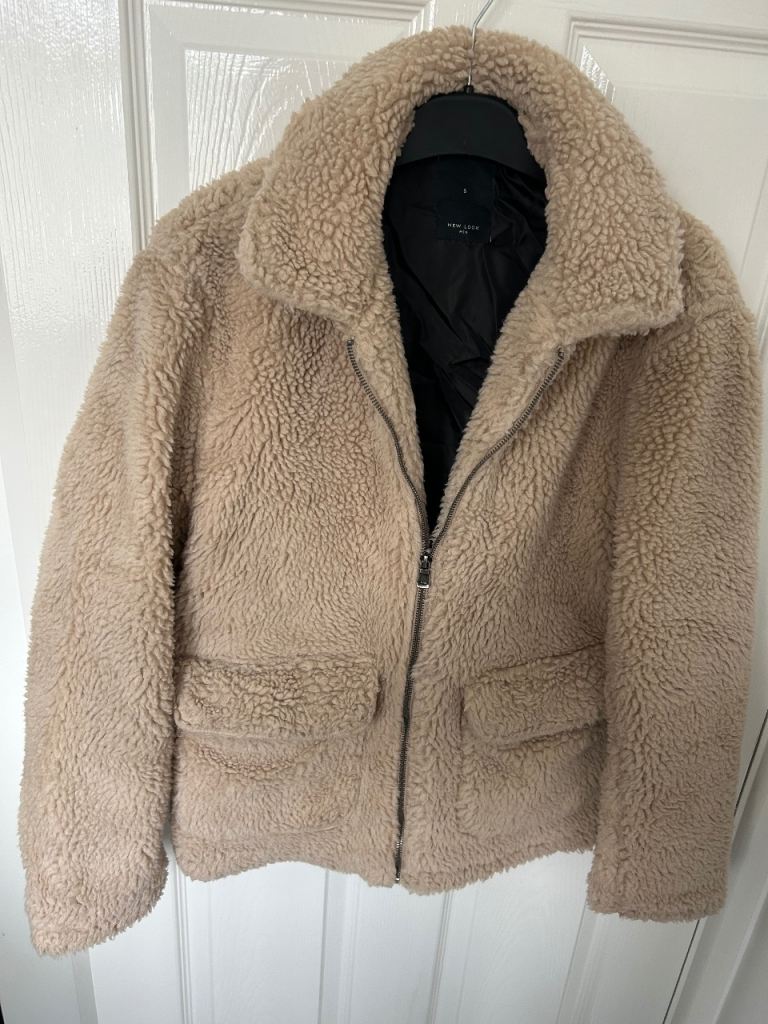 New Look Men's Teddy Fleece Jacket in Beige, Size Small