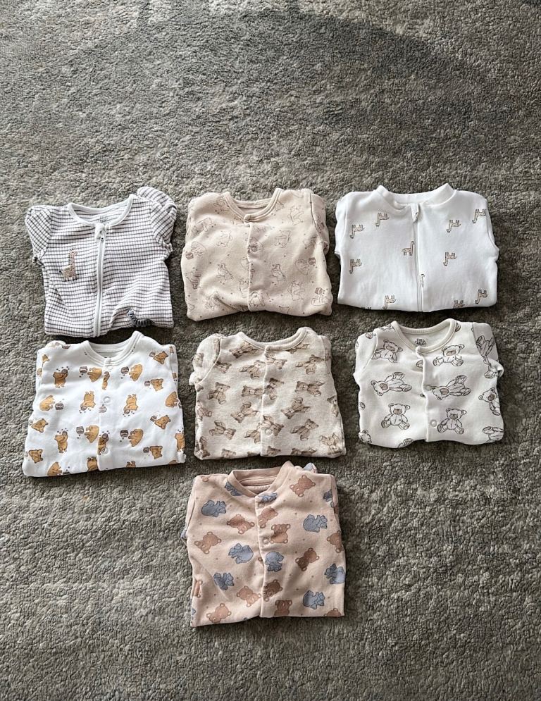 Bundle of 7 Baby Sleepsuits / Rompers – Good Condition