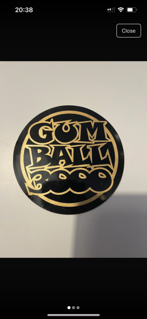 Black and gold Gumball 3000 sticker 10cm x 10cm