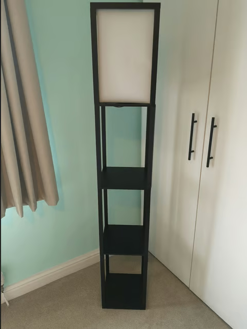 Wooden Black Standing Floor Lamp with Shelves