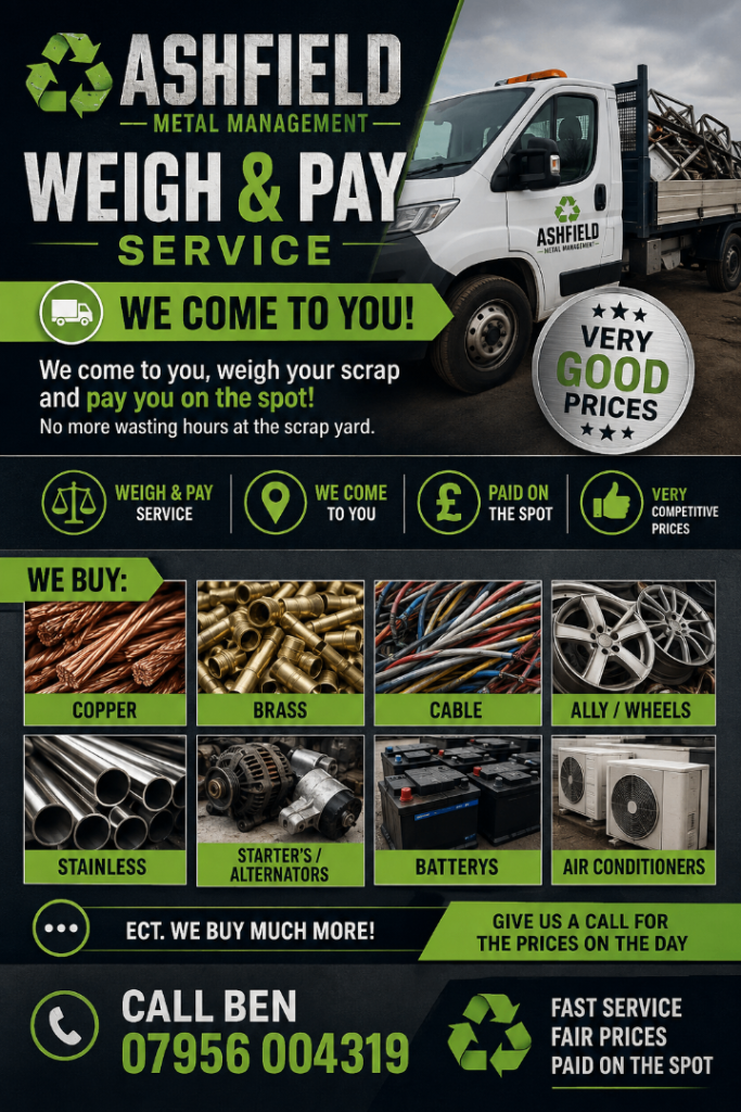 Ashfield Metal Management: Weigh & Pay Scrap Service – We Come To You!