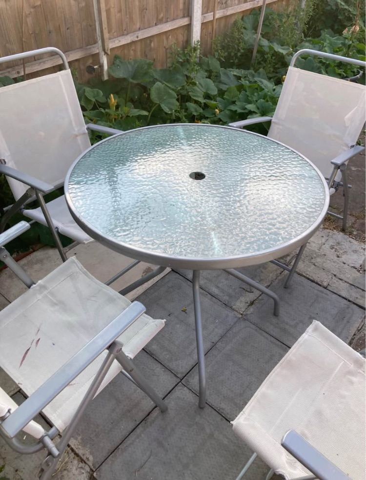 Garden Table and 4 Folding Chairs
