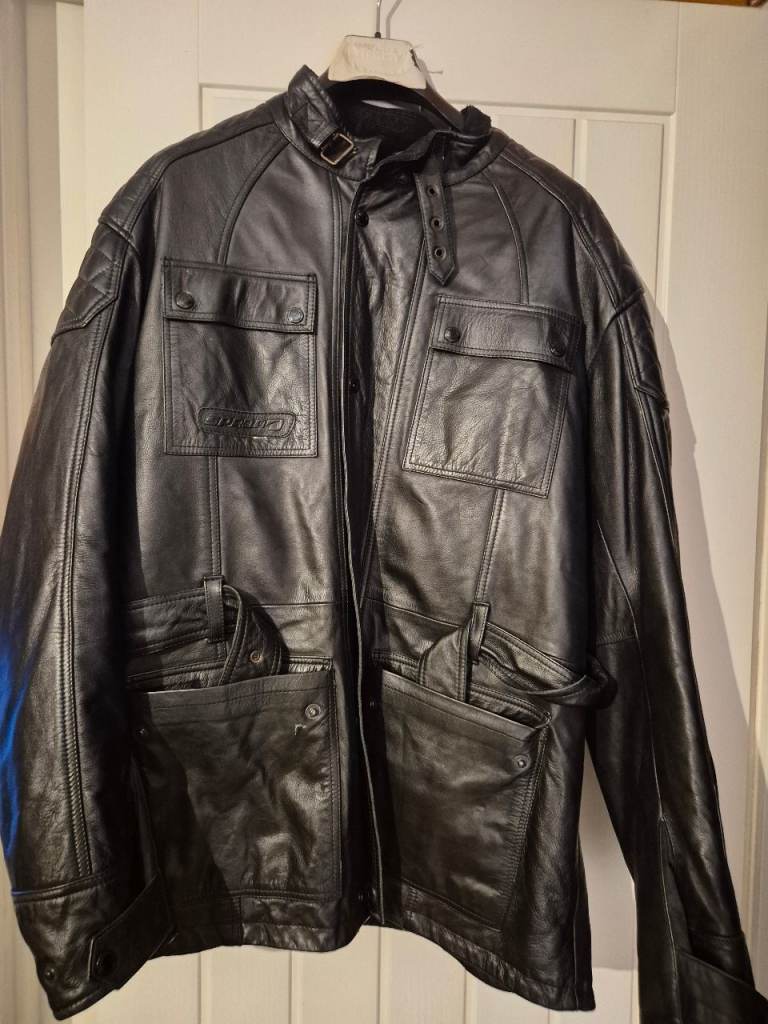 Spada motorbike long leather jacket